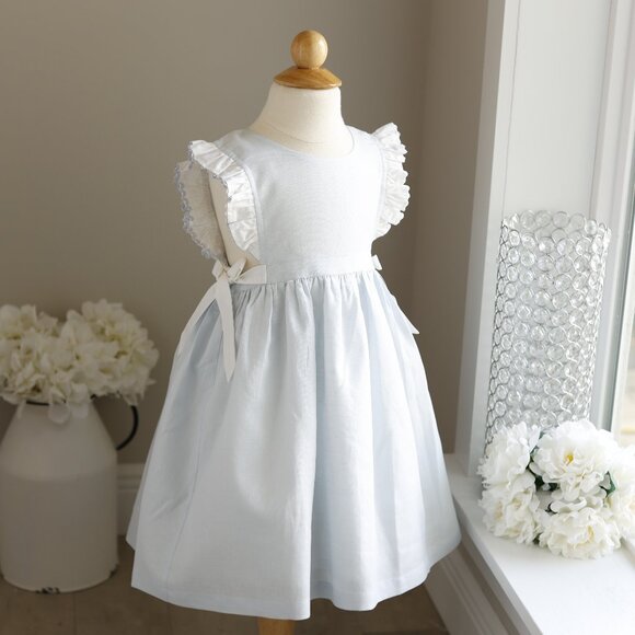 Blue Cotton Linen Pinafore Dress Portrait Vacation Monogram Size 5 NWT - Picture 1 of 8